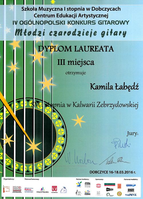 Dyplom dla Kamili Łabędź